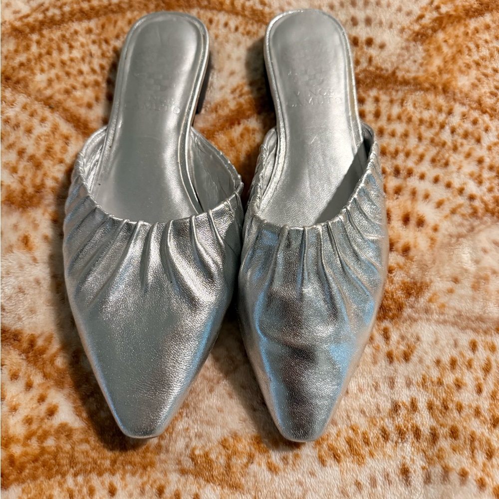 Vince Camuto Metallic Silver Pointed Mule Slides - Size 6.5